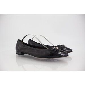 AGL Ballet Flats Women's Size 36.5 6.5 Pointed Black Leather Patent Cap Toe Shoe